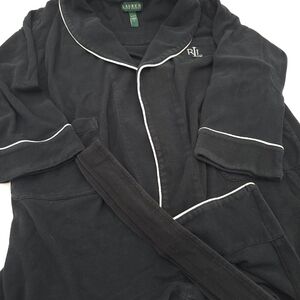 Ralph Lauren Plush Shorty Robe With Logo And Tie Belt Black Size L